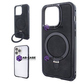 Чохол для iPhone 15 Pro Max Metal Bumpers Suede Case with MagSafe Stand - Black 3888750000009 фото