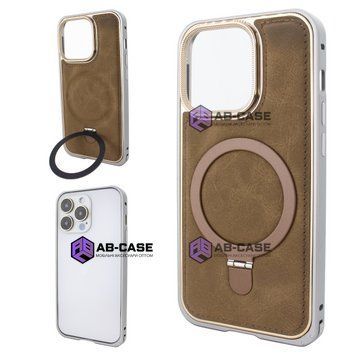 Чохол для iPhone 15 Pro Max Metal Bumpers Suede Case with MagSafe Stand - Brown 3888760000006 фото