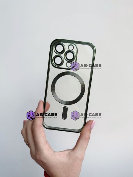 Чохол для iPhone 15 Plus Shining with MagSafe із захисними ліназми на камеру Green 923450 фото