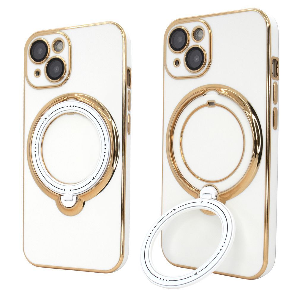 Чохол для iPhone 15 Plus Holder Glitter Shining Сase with MagSafe з підставкою та захисними лінзами на камеру White 490331 фото