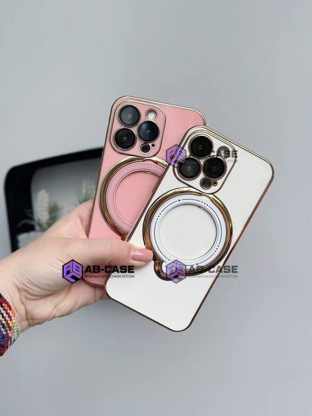 Чохол для iPhone 15 Plus Holder Glitter Shining Сase with MagSafe з підставкою та захисними лінзами на камеру White 490331 фото