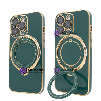 Чохол для iPhone 15 Pro Holder Glitter Shining Сase with MagSafe з підставкою та захисними лінзами на камеру Green 490334 фото