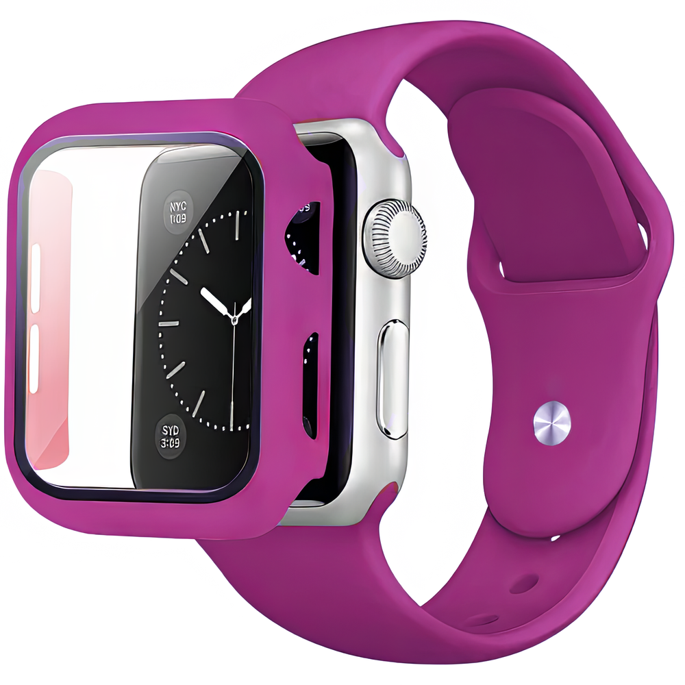 Комплект Silicone Band + Case для Apple Watch (44mm, Rose Red) 234858 фото