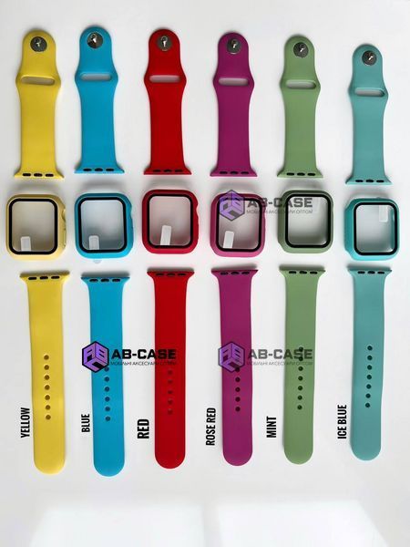 Комплект Silicone Band + Case для Apple Watch (44mm, Rose Red) 234858 фото