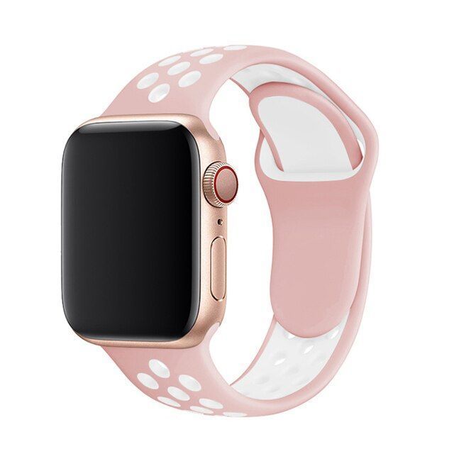 Ремешок силиконовый Nike Sport Band для Apple Watch 38mm, 40mm, 41mm, [42mm Series 10/11] - Pink-White 234420 фото