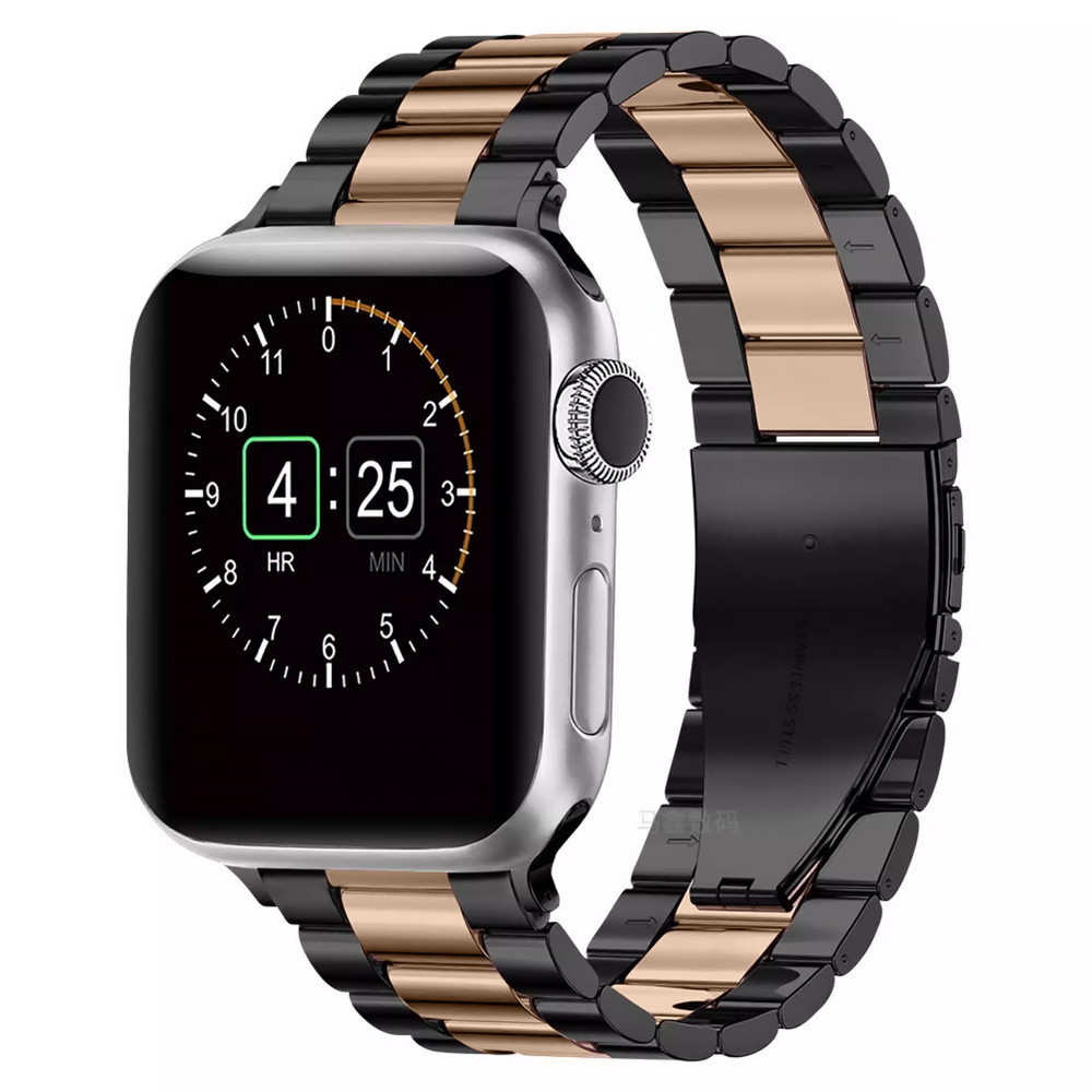Cтальной ремешок Stainless Bracelet 3 Beads (42/44/45/46/49mm, Black-Rose Gold) 3898410000010 фото