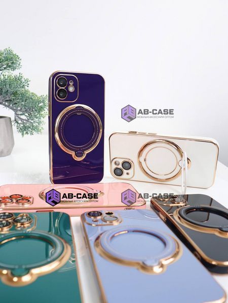 Чехол для iPhone 14 Holder Glitter Shining Сase with MagSafe с подставкой и защитными линзами на камеру Deep Purple 490297 фото