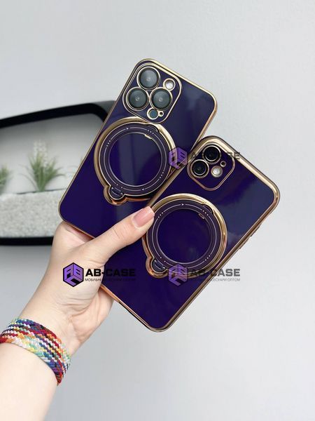 Чехол для iPhone 14 Holder Glitter Shining Сase with MagSafe с подставкой и защитными линзами на камеру Deep Purple 490297 фото