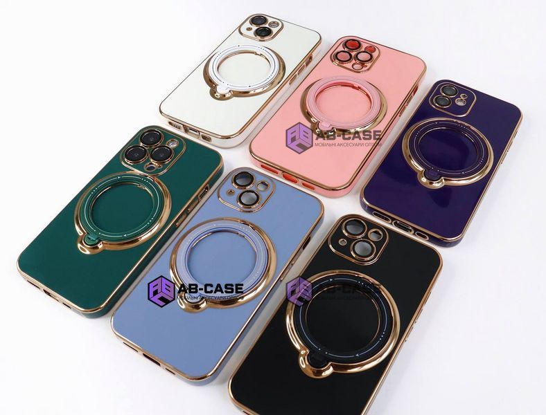 Чехол для iPhone 14 Holder Glitter Shining Сase with MagSafe с подставкой и защитными линзами на камеру Deep Purple 490297 фото