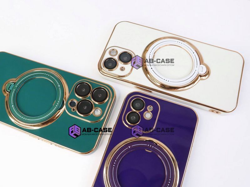 Чехол для iPhone 14 Holder Glitter Shining Сase with MagSafe с подставкой и защитными линзами на камеру Deep Purple 490297 фото