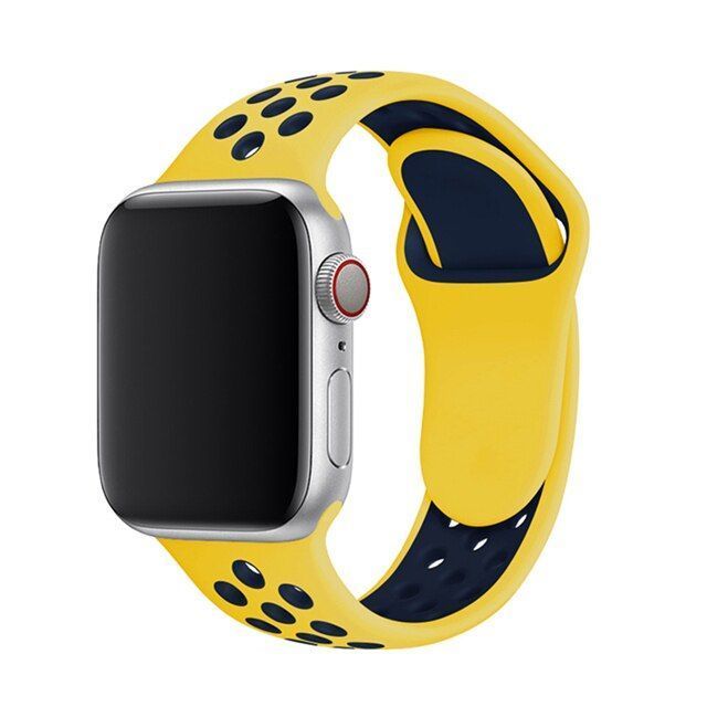 Ремешок силиконовый Nike Sport Band для Apple Watch 38mm, 40mm, 41mm, [42mm Series 10/11] - Yellow-Blue 234425 фото