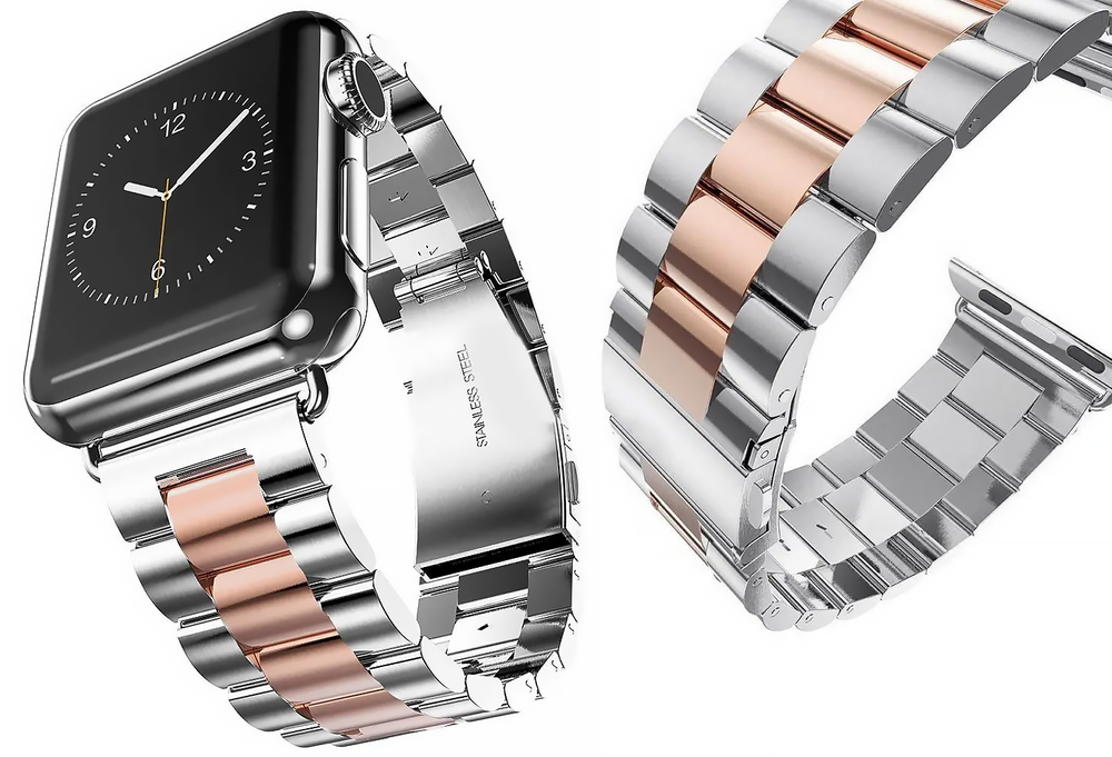 Стальной ремешок Stainless Steel Braslet 3 Beads для Apple Watch (42mm, 44mm, 45mm, 46mm, 49mm Silver - Rose Gold) 234755 фото