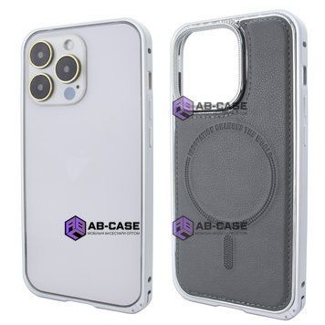 Чохол для iPhone 15 Pro Max Metal Bumpers PU Leather Case with MagSafe - Gray 3888590000009 фото