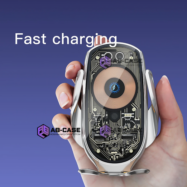 Бездротовий тримач зарядка - V6 Car Wireless Charger (Silver) 673423 фото