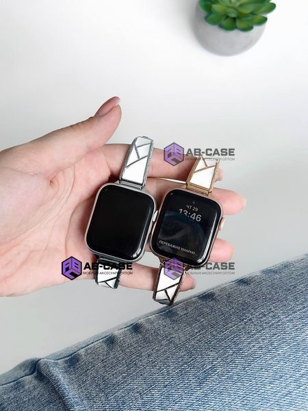 Ремінець для Apple Watch 38mm | 40mm | 41mm | [42mm Series 10-12] &ndash; (металевий Fashion Lady Band Silver-White) 302193 фото