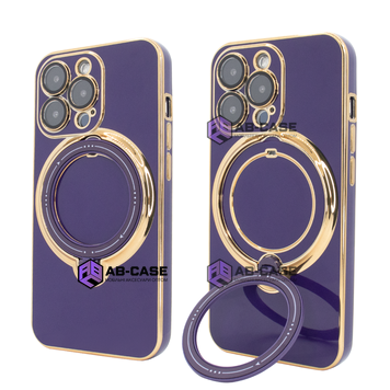 Чехол для iPhone 12 Pro Max Holder Glitter Shining Сase with MagSafe с подставкой и защитными линзами на камеру Deep Purple 490273 фото